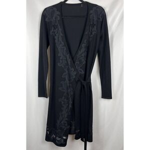 Diane von Furstenberg DVF Leandra Black Merino Wool Lace Wrap Cardigan Small 4-6